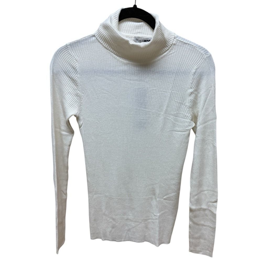 Fashion Nova Women's Ivory/White Ribbed Turtleneck Sweater Long Sleeve. Sz L.NWT - Picture 1 of 12